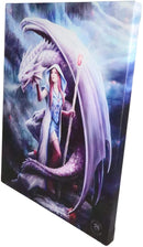 Ebros Anne Stokes Fantasy Dragon Mage Sorceress Wood Framed Canvas Wall Decor