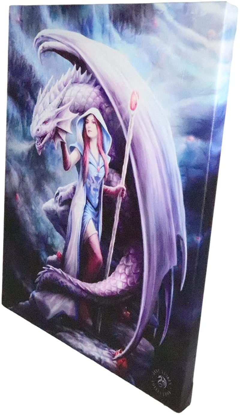 Ebros Anne Stokes Fantasy Dragon Mage Sorceress Wood Framed Canvas Wall Decor