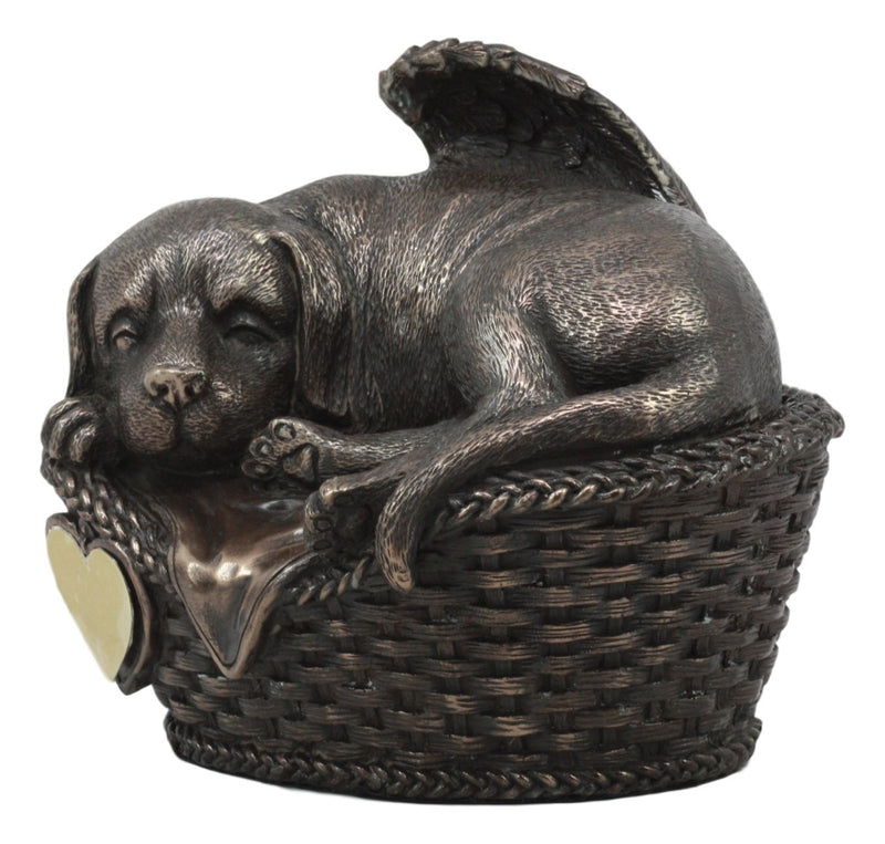 Angel Labrador Dog Sleeping In Wicker Basket Cremation Urn Pet Memorial Statue