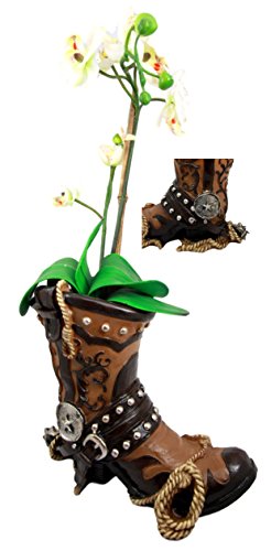 Ebros Gift Western Cowboy Boot With Spur and Lasso Decorative Flower Boquet Vase Figurine 9"H