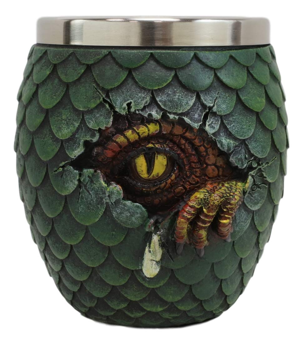 Ebros Medieval Khaleesi's Dragon Colorful Scale Egg With Hatching Wyrmling Small Drink Cup 3.75" High Fantasy GOT Themed Dungeons And Dragons Drinking Party Prop Cups (Set of 2 Red And Green)