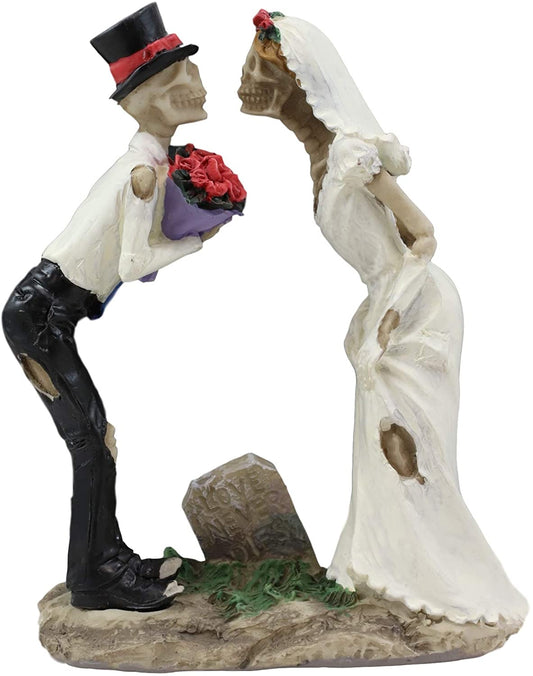 Ebros Love Never Die Romantic Skeleton Bridal Couple Wedding First Kiss Figurine