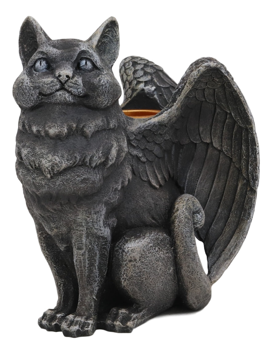 Ebros Gothic Angel Winged Cat Gargoyle Candle Holder Statue - Ebros Gift