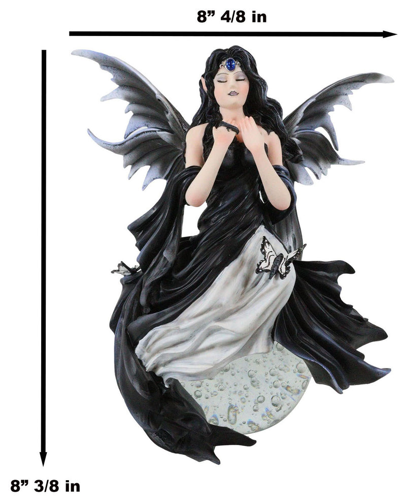 Fantasy Gathering Storm Gothic Fairy Sitting On Bubble Moon Glass Ball Statue