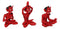 Set of 3 Red Demon Imp Devils in Yoga Lotus Meditation Poses Figurines