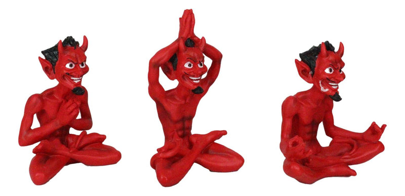 Set of 3 Red Demon Imp Devils in Yoga Lotus Meditation Poses Figurines