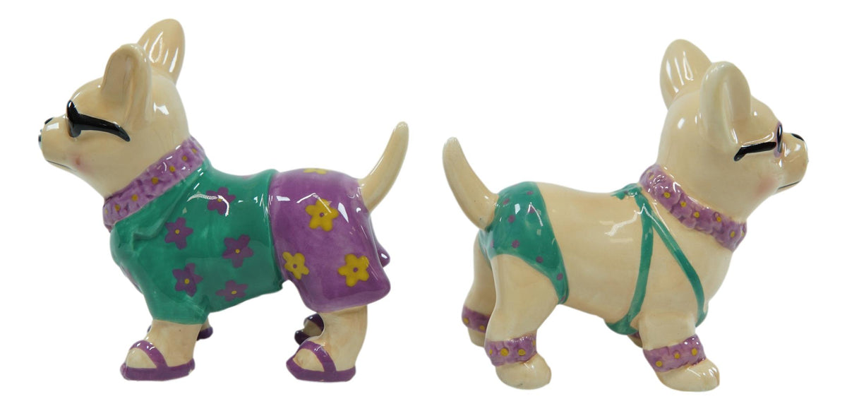 Ebros Beach Honeymoon Lovers Kissing Chihuahua Dogs Ceramic Salt Pepper Shakers Set - Ebros Gift