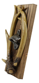 Ebros Rustic Western Faux Entwined Hunter's Stag Deer Antlers Trophy Mounted On Wood Plank Soda Beer Bottle Cap Cast Metal Opener 10.75" High
