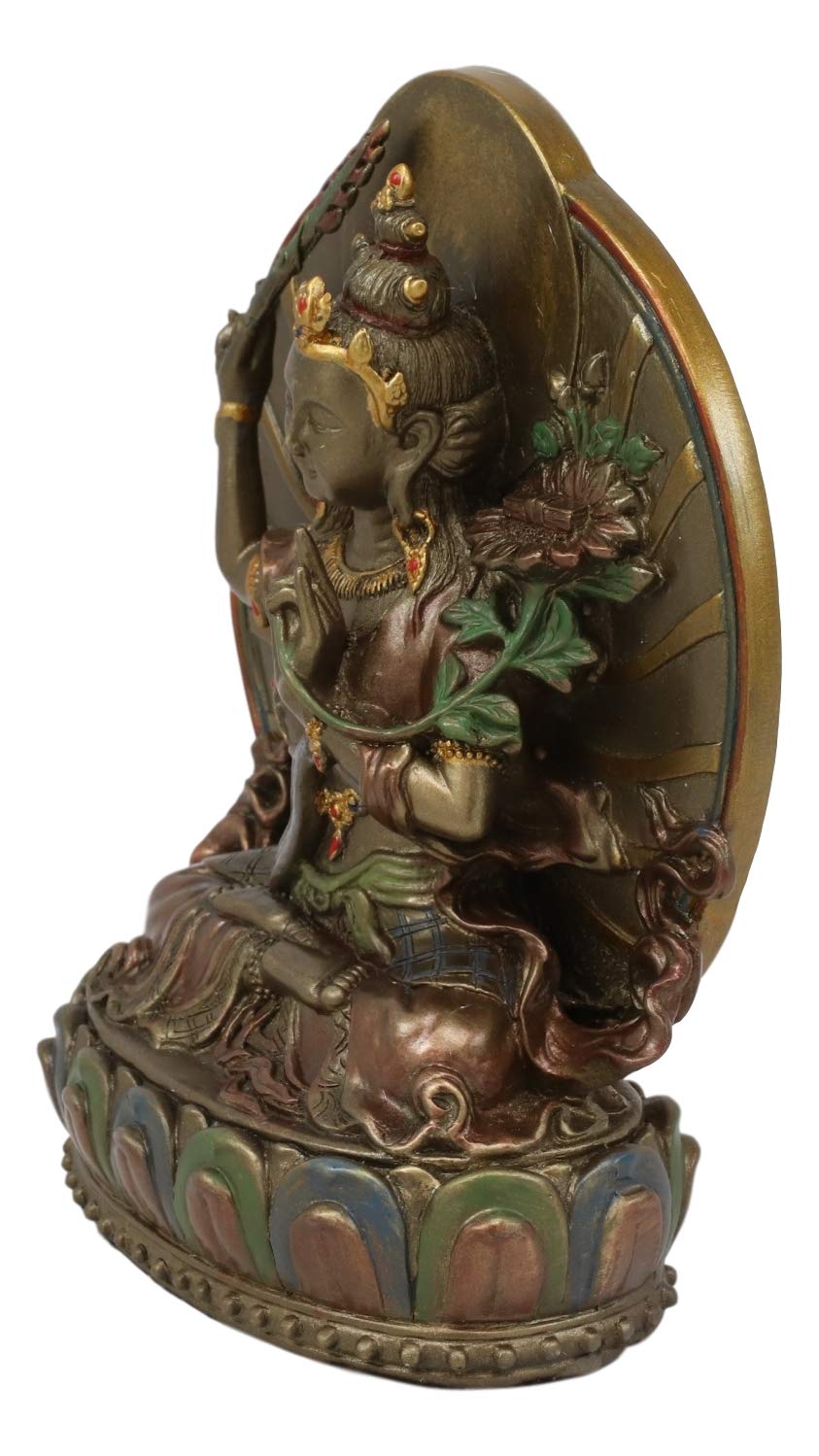Ebros Bronze Patina Buddha Bodhisattva Manjushri Sitting On Lotus Throne Statue 6.25" Tall