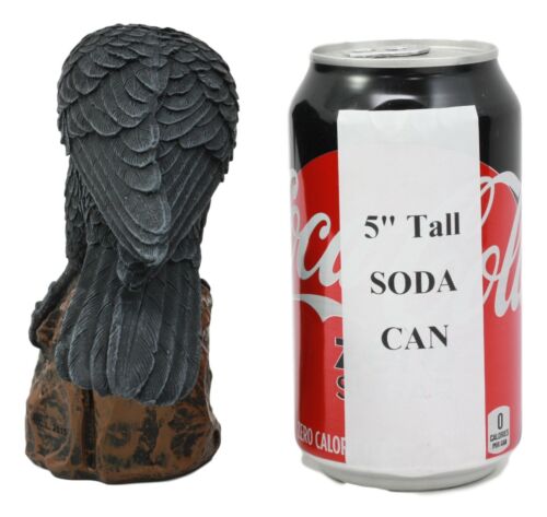 Perching Raven On Rock Statue 5" Tall Gothic Crow Scavenger Bird Decor Figurine
