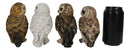 Realistic Colorful Nocturnal Snowy Barn Great Horned Owl Birds Figurine Set of 4