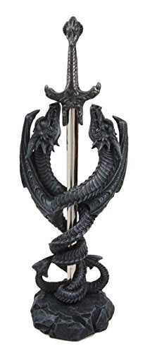 Ebros Gift Dual Spiralling Serpent Dragon Holding Excalibur Sword Letter Opener Figurine