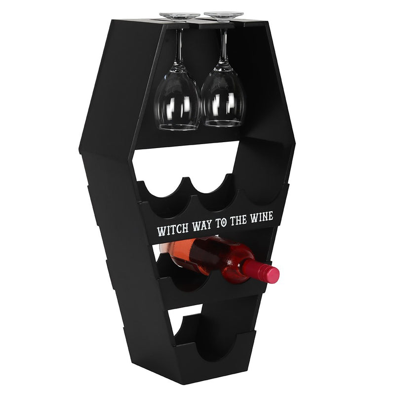 Gothic Vampire Black Coffin Casket Wine Glasses Bottles Rack Shelf Holder Stand