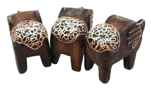 Balinese Wood Handicrafts Jungle Trumpet Elephant Miniature Figurines Set 2.5"L