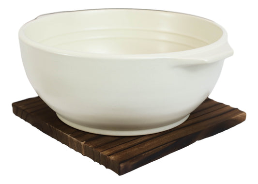 Japanese White Donabe Ceramic Hot Clay Pot Bowl Casserole 32oz With Wooden Base