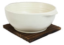Japanese White Donabe Ceramic Hot Clay Pot Bowl Casserole 32oz With Wooden Base