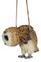 Lifelike Brown Barn Owl Baby Owlet On Branch Swing Hanger Wall Decor Figurine