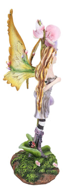 Beautiful Tropical Purple Orchid Blossoms Elf Magic Fairy With Ladybug Figurine