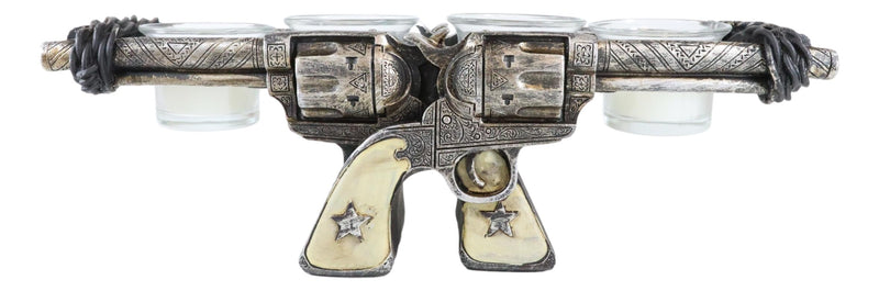 Western Cowboy Dual Crossed Sheriff Revolver Pistols 4 Votives Candle Holder