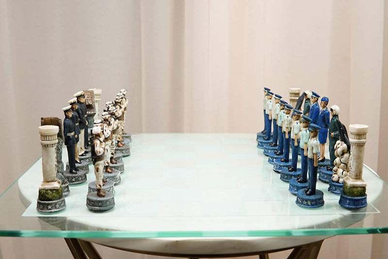 Ebros American Military Branches US Air Force VS Marine Corps Chess Set W/ Glass
