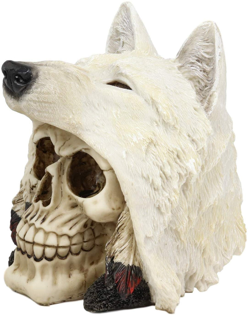 Ebros Koitsenko Warrior Chief White Wolf Skull Statue Gothic Figurine (White)