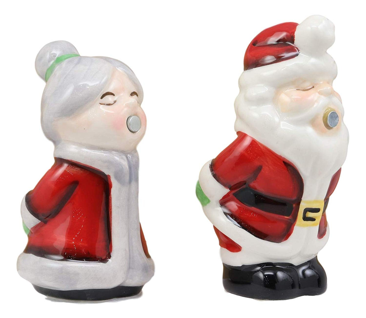 Ebros Kissing Mr And Mrs Santa Claus Couple Magnetic Salt And Pepper Shakers Set - Ebros Gift