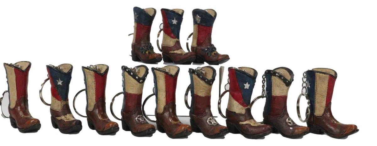 Pack of 12 Western Patriotic Texas Cowboy Faux Leather Boots Keychain Figurines