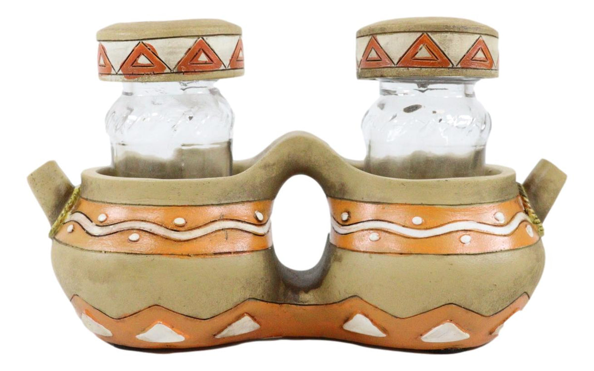 Southwest Indian Turquoise Feathers Pottery Jars Salt And Pepper Shakers Holder - Ebros Gift