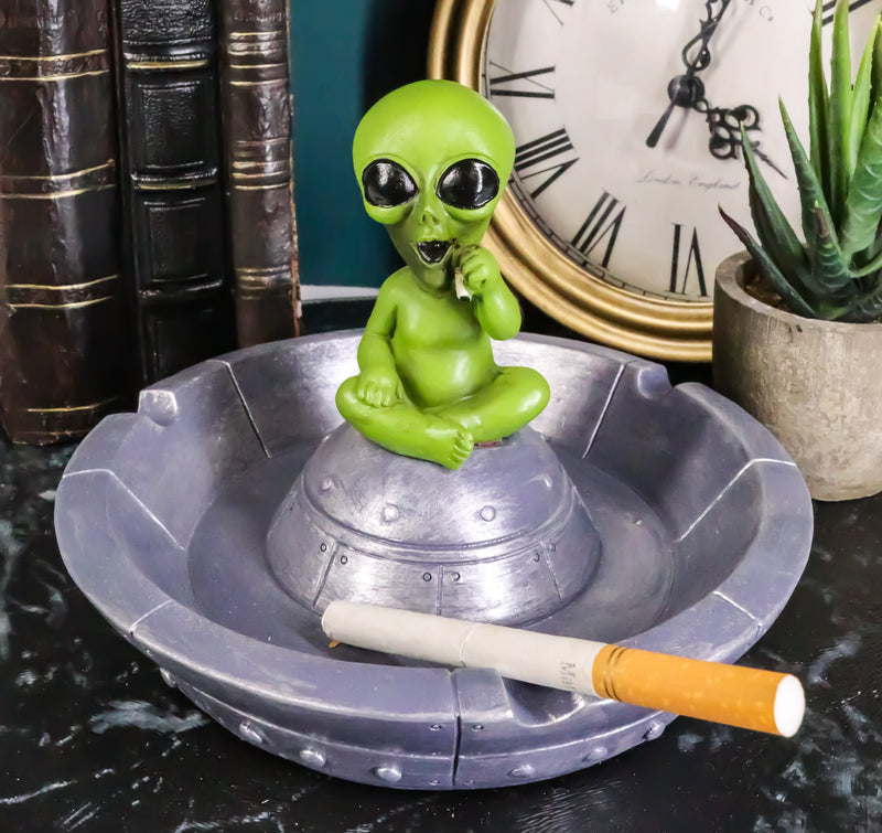 Flying Saucer Spaceship UFO Green ET Roswell Alien Smoking Cigarette A Ebros Gift Flying Saucer Spaceship UFO Green ET Roswell Alien Smoking Cigarette A Ebros Gift