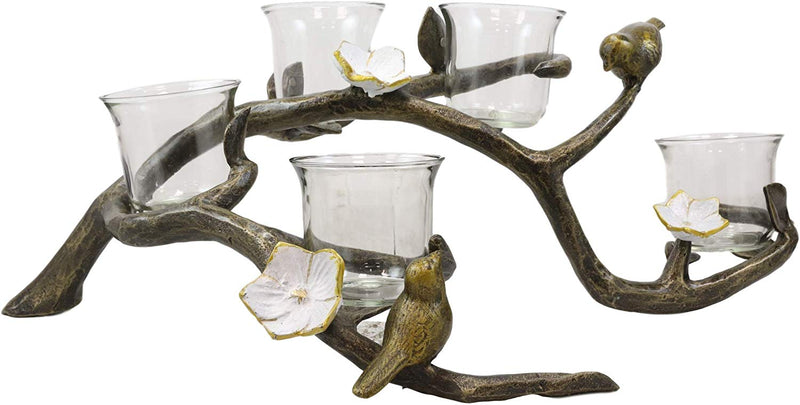 Ebros Aluminum Lovebirds On Branch with Twigs Votive Candelabra Candle Holder