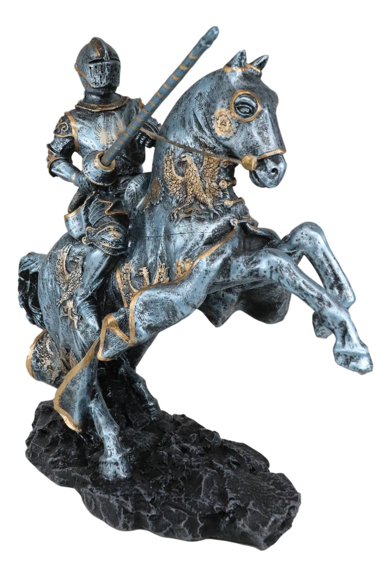 Ebros Medieval Champion Knight In Suit Of Armor With Lance On Rearing Horse Figurine