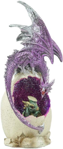 Ebros 12.5"H Magenta Dragon On Crystal Quartz Geode Egg LED Night Light Statue - Ebros Gift