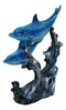 Marine Sea Ocean 2 Blue Dolphins Swimming Around Underwater Coral Reef Figurine