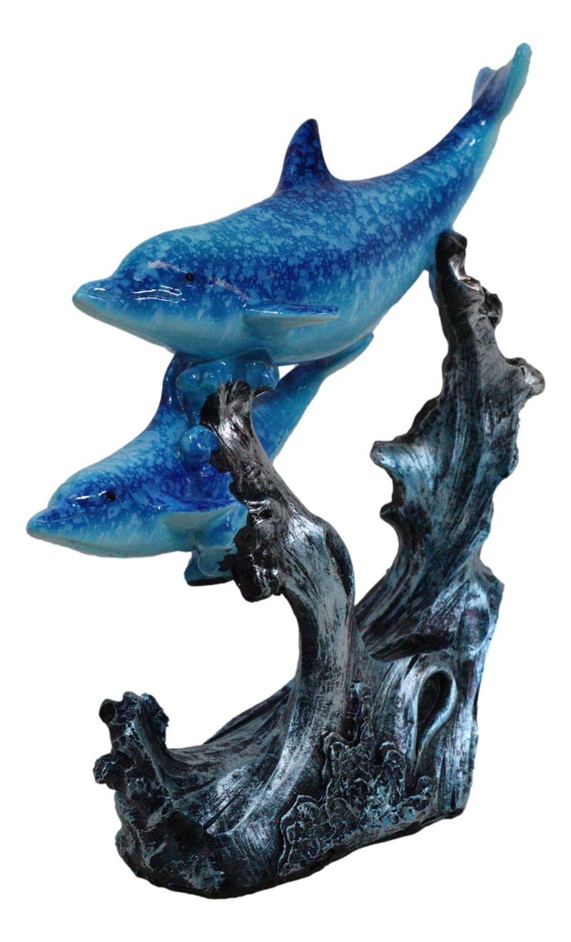 Marine Sea Ocean 2 Blue Dolphins Swimming Around Underwater Coral Reef Figurine