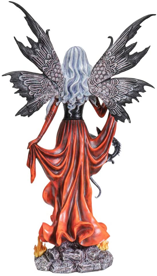 Ebros Goddess Fire Fairy W/ Black Dragon Resin Statue Home Decor Figurine 24.5"H