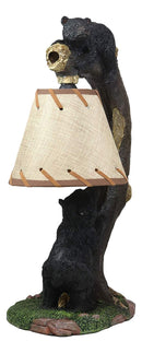 Ebros Whimsical 2 Playful Climbing Black Bears On Bending Tree Branch Table Lamp Statue with Hanging Burlap Shade 15.75"High Rustic Cabin Lodge Decor Forest Bear Bedside Lamps - Ebros Gift