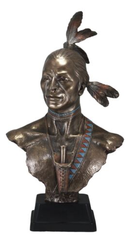 Large Tribal Native American Indian Warrior With Eagle Feather Bust Statue Decor