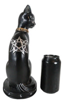 Wicca Halloween Black Cat with Pentagram Necklace and Alchemy Symbols Figurine