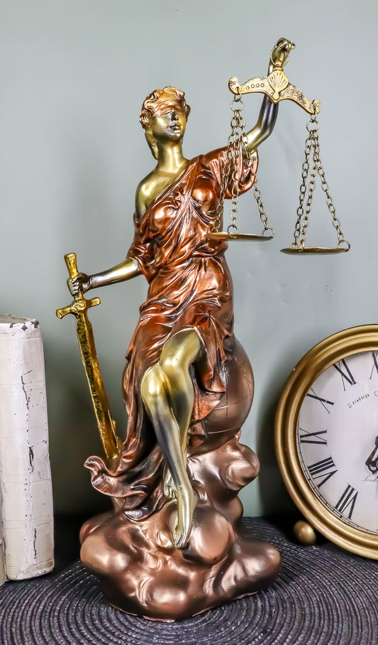 Ebros Greek Blind Lady Of Justice La Justica Sitting On Globe Figurine 13.25"H - Ebros Gift