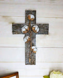 Rustic Farmhouse Cotton Stem And Bolls Crucifix Wall Cross In Rugged Wood Finish