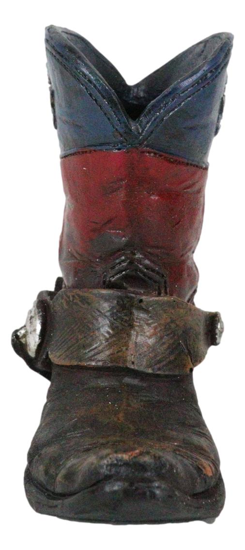 Rustic Western Cowboy Faux Leather Texas State Flag Boot With Spur Pen Holder