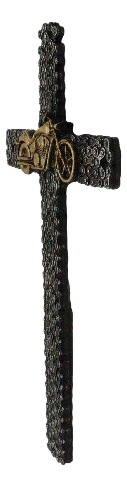 Western Rustic Motorcycle Chains Mechanic Biker Chopper Bike Wall Cross Decor - Ebros Gift