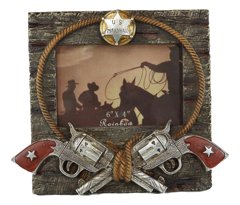 Western US Marshall Badge With Revolver Pistols And Lasso Photo Picture Frame