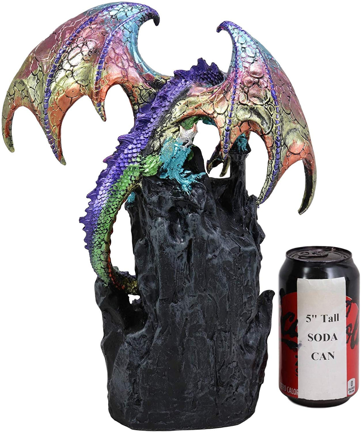 Large Rainbow Dragon On Castle Statue With Wyrmling In Egg LED Light Glass Ball - Ebros Gift