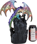 Ebros Large 13" Tall Aurora Rainbow Dragon Climbing Gothic Fortress Castle Above Rocky Cliff Statue with LED Light Glass Window Showing Wyrmling Hatchling Baby Medieval Dungeons Dragons Fantasy Decor