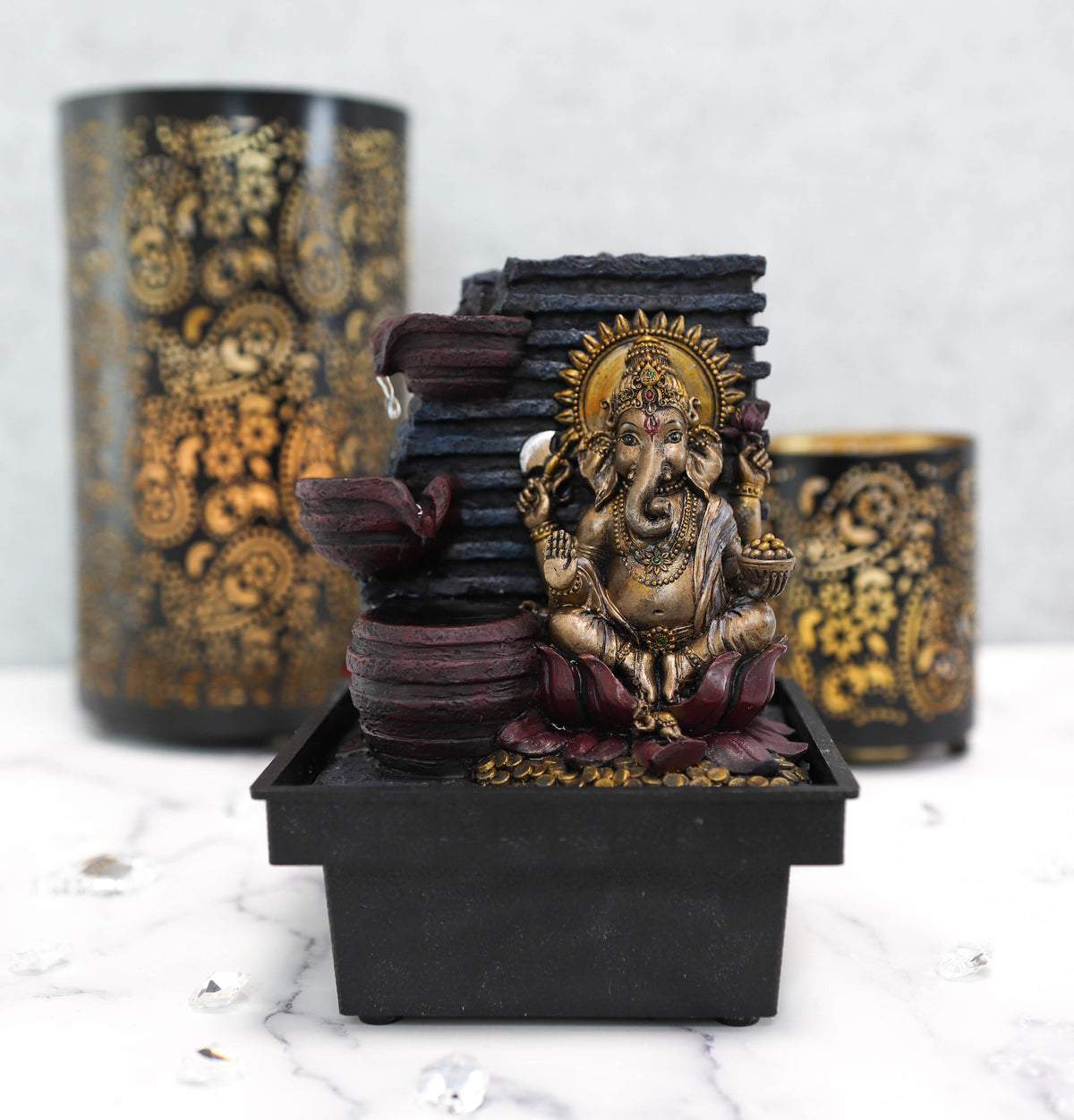 Ebros Elephant-Headed Hindu god Ganesha Flowing Water Fountain Resin Home Decor