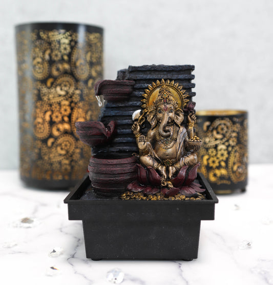 Ebros Elephant-Headed Hindu god Ganesha Flowing Water Fountain Resin Home Decor