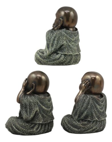 Ebros Small Charm Wise See Hear Speak No Evil Lucky Buddha Statues 4"Tall Bodhisattva Eastern Enlightenment Hotei Figurines - Ebros Gift