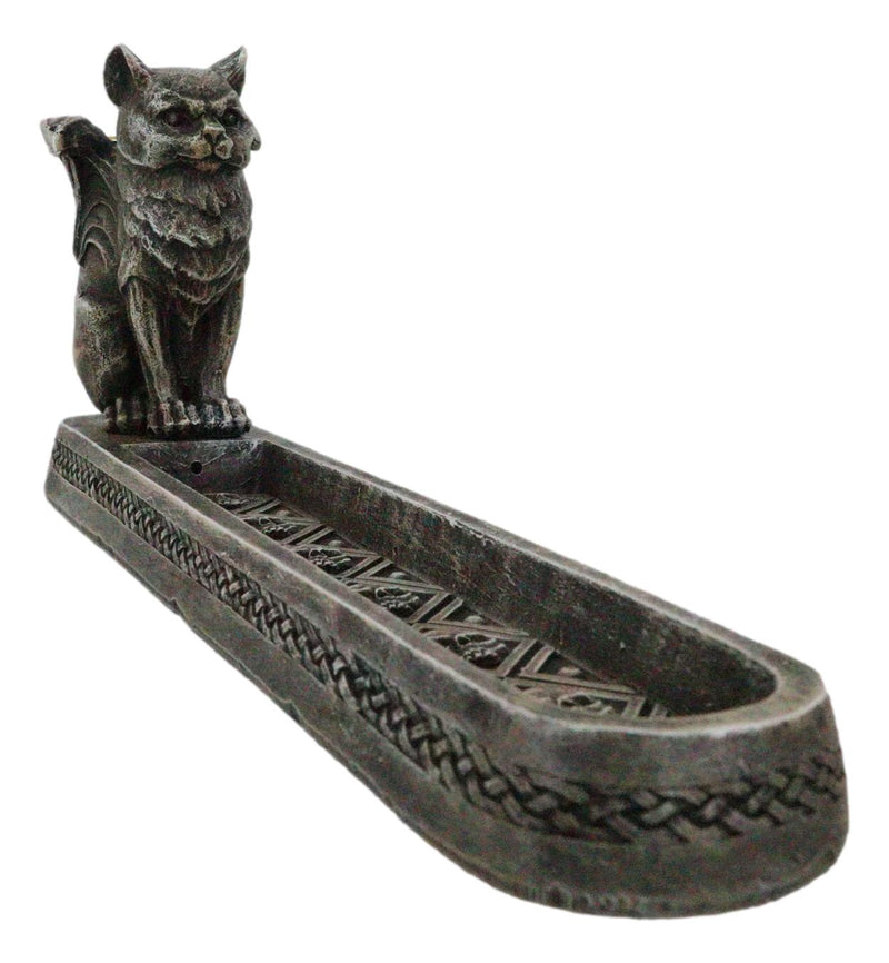 Stoic Angel Winged Cat On Celtic Knotwork Incense And Candle Holder Figurine