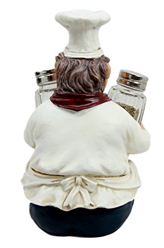 Ebros French Bistro Chef Jean Seasons and Spice Salt Pepper Shaker Holder Set - Ebros Gift